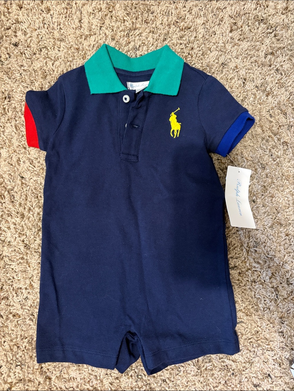 Ralph Lauren Baby Boys Navy Polo Romper Shortall NWT